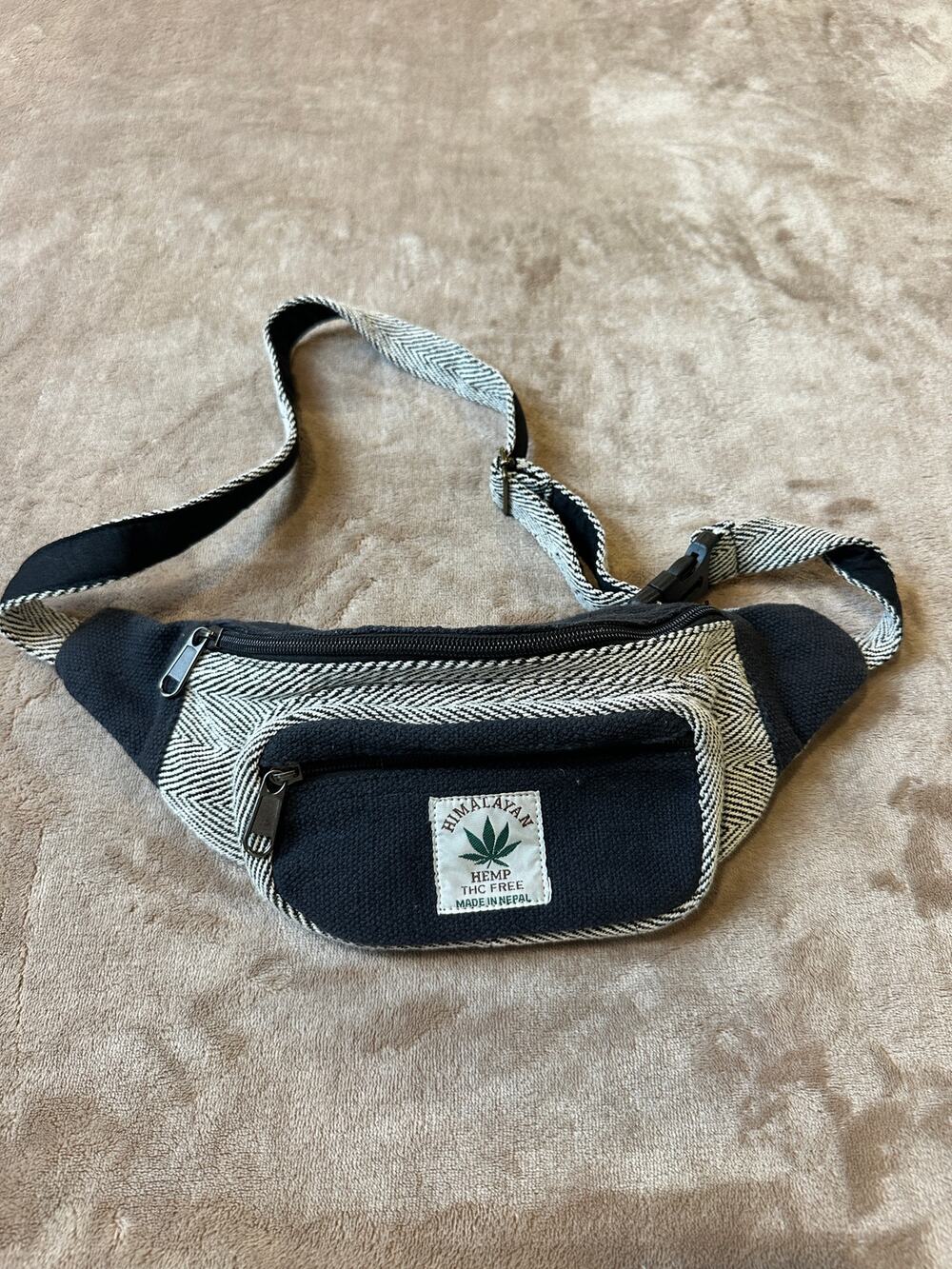 ThreadHeads Himalayan Hemp Waist Bag Fanny Pack Black Gray Nepal